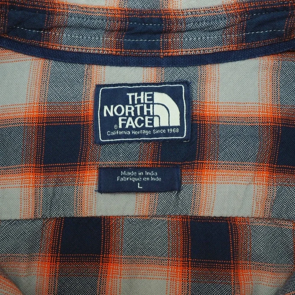 The North Face Button Down Shirt Mens Large Gray Blue Plaid Cotton Hiking Camp